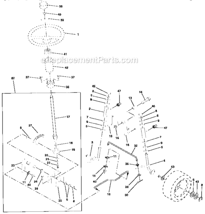 Steering_Assembly Diagram and Parts List for 917256890  Craftsman Lawn Tractor