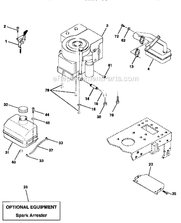 Engine Diagram and Parts List for 917256890  Craftsman Lawn Tractor