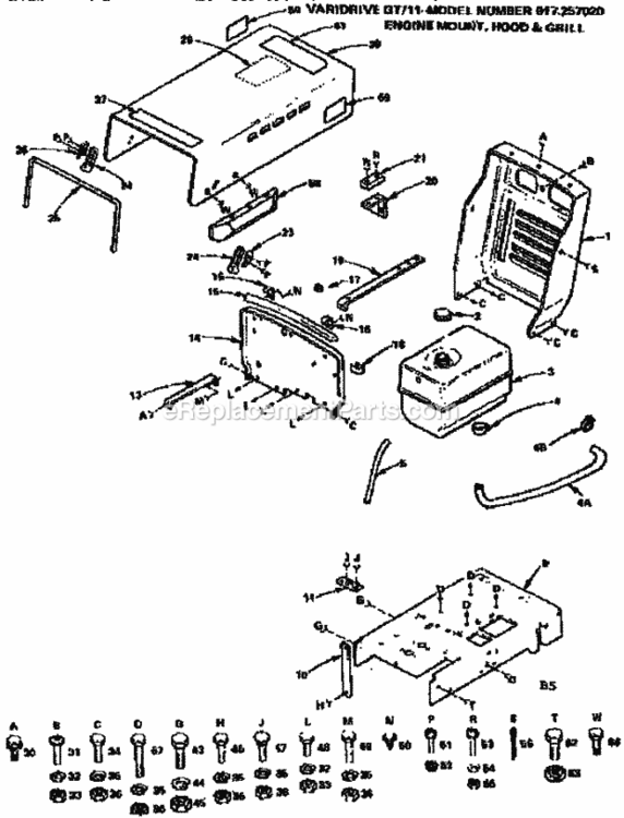 Page B Diagram and Parts List for 917257020  Craftsman Lawn Mower