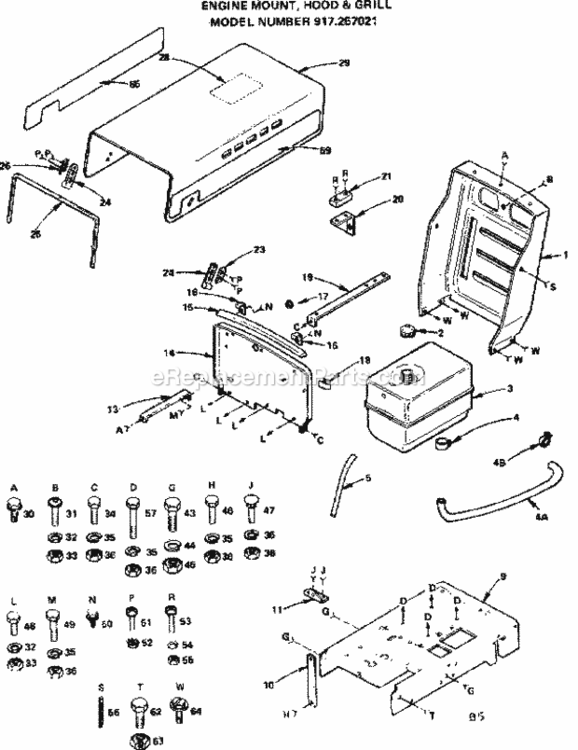 Page B Diagram and Parts List for 917257021  Craftsman Lawn Tractor
