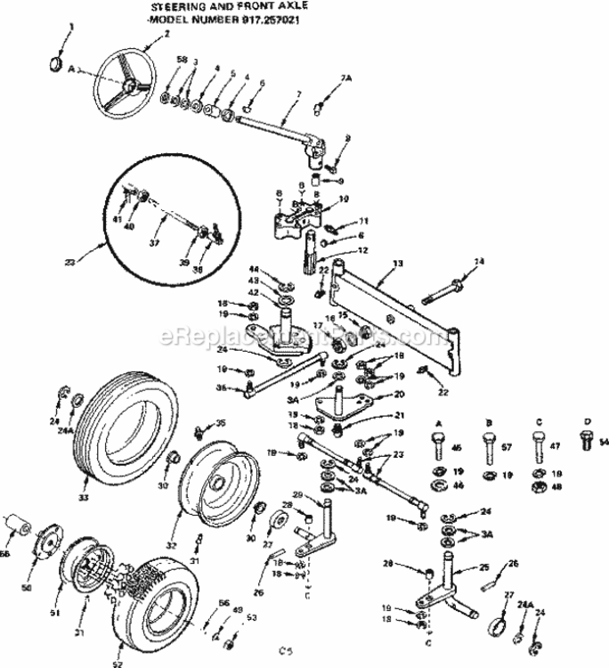 Page C Diagram and Parts List for 917257021  Craftsman Lawn Tractor