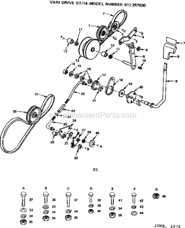 Page E Diagram and Parts List for 917257030  Craftsman Lawn Tractor
