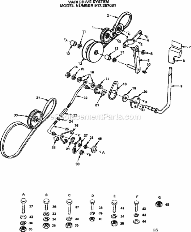 Page E Diagram and Parts List for 917257031  Craftsman Lawn Tractor