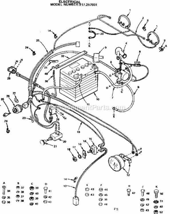 Page F Diagram and Parts List for 917257031  Craftsman Lawn Tractor