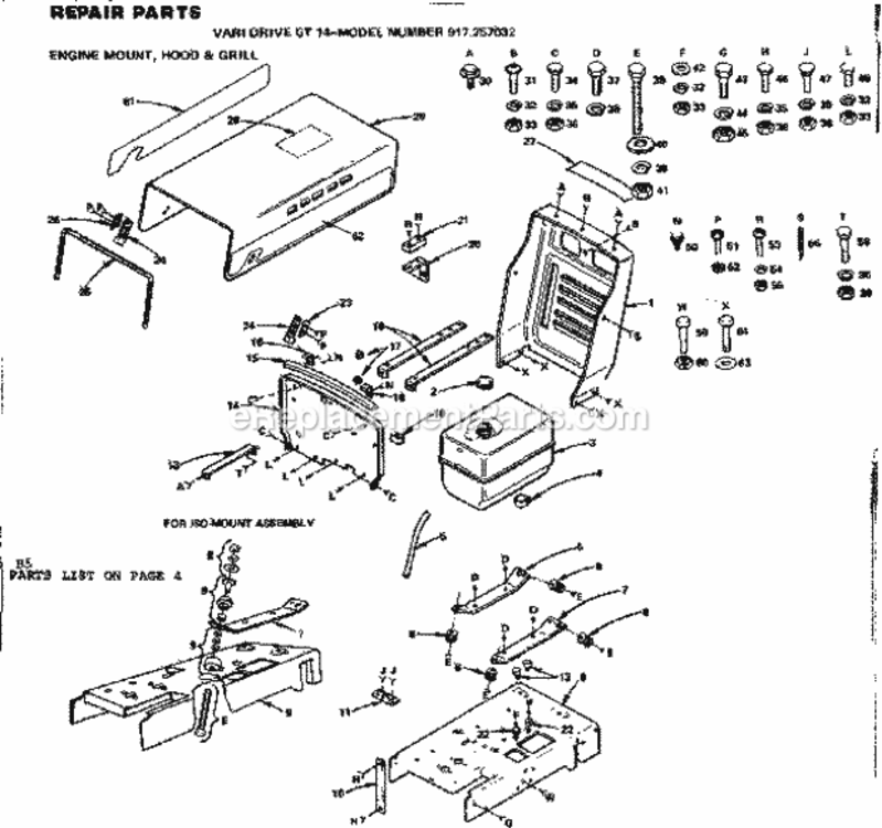 Page B Diagram and Parts List for 917257032  Craftsman Lawn Tractor