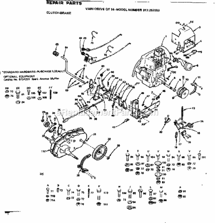 Page D Diagram and Parts List for 917257032  Craftsman Lawn Tractor