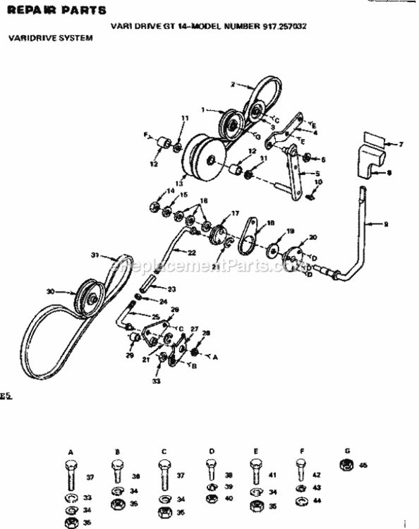 Page E Diagram and Parts List for 917257032  Craftsman Lawn Tractor