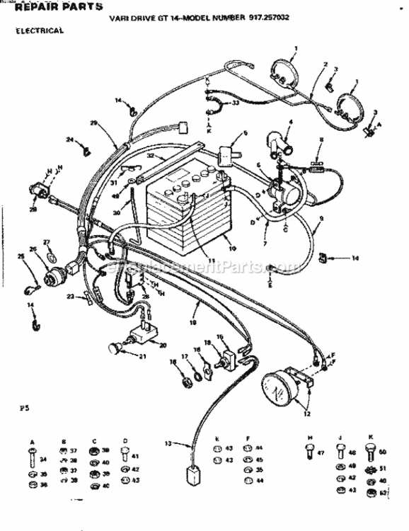 Page F Diagram and Parts List for 917257032  Craftsman Lawn Tractor