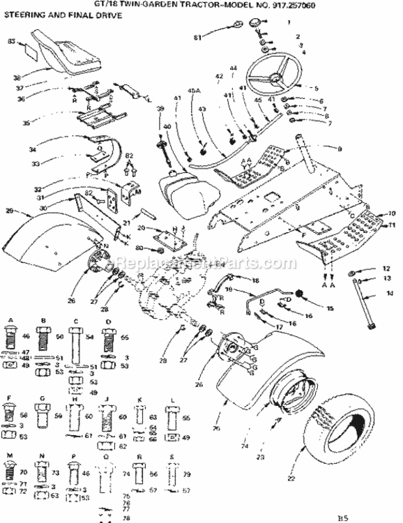 Page B Diagram and Parts List for 917257060  Craftsman Lawn Tractor
