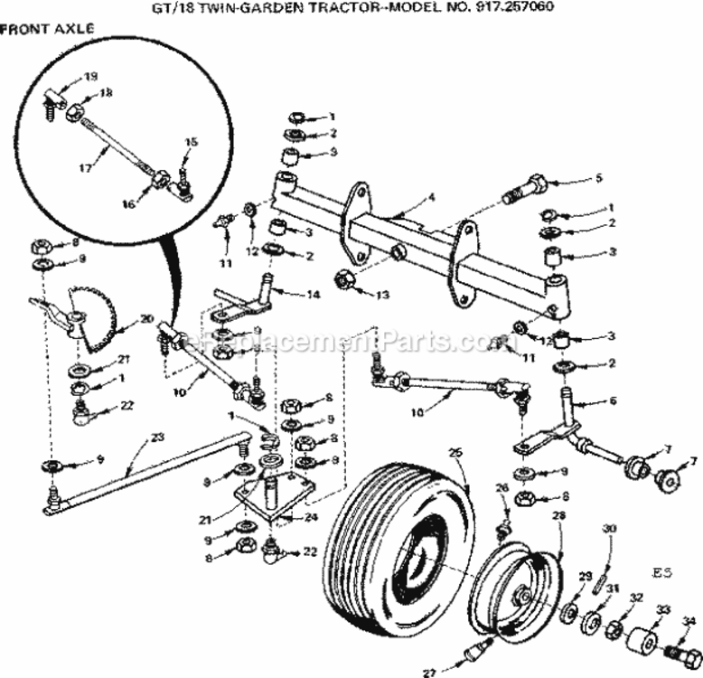 Page E Diagram and Parts List for 917257060  Craftsman Lawn Tractor