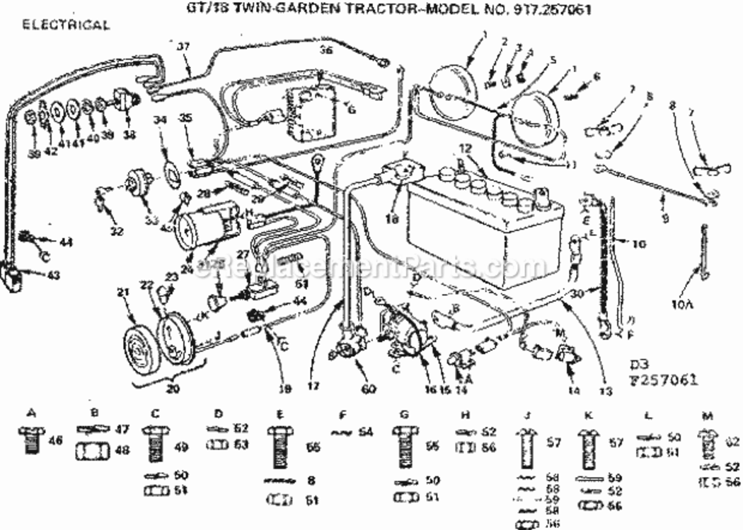 Page D Diagram and Parts List for 917257061  Craftsman Lawn Tractor