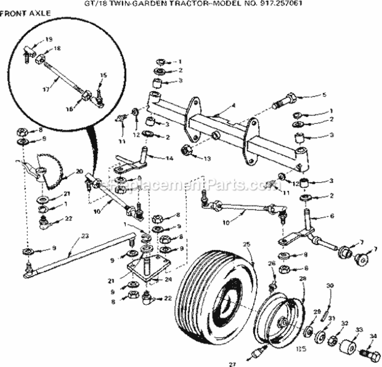 Page E Diagram and Parts List for 917257061  Craftsman Lawn Tractor