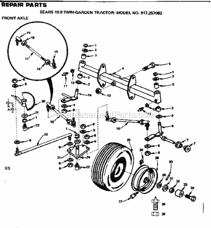 Page G Diagram and Parts List for 917257082  Craftsman Lawn Tractor
