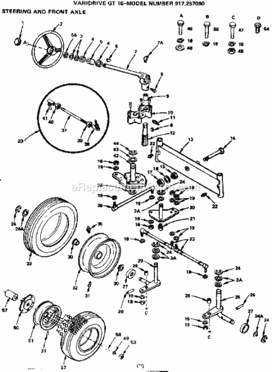 Page C Diagram and Parts List for 917257090  Craftsman Lawn Tractor