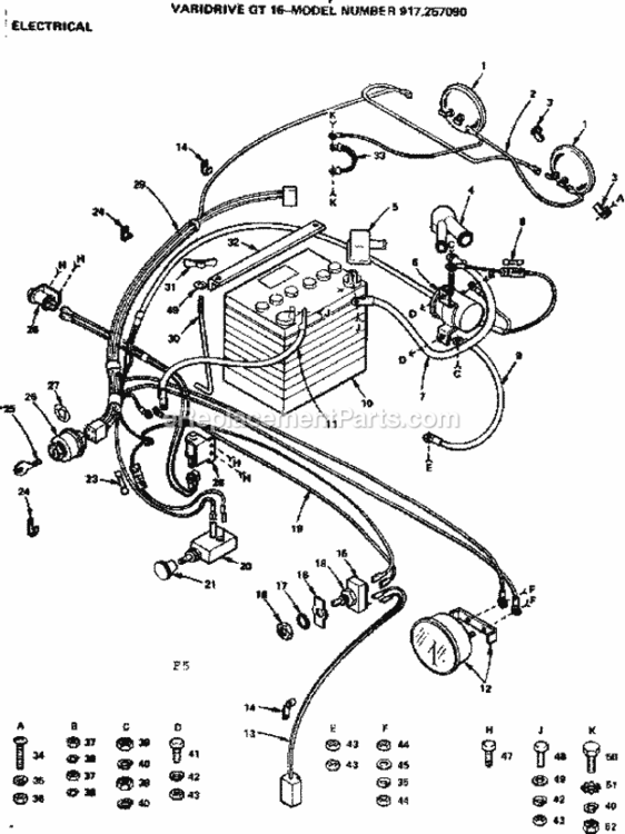 Page F Diagram and Parts List for 917257090  Craftsman Lawn Tractor