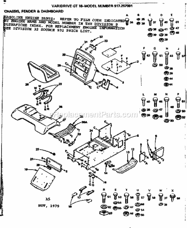 Page A Diagram and Parts List for 917257091  Craftsman Lawn Tractor