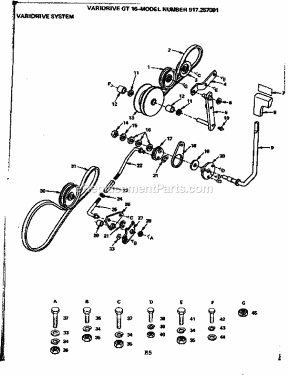 Page E Diagram and Parts List for 917257091  Craftsman Lawn Tractor