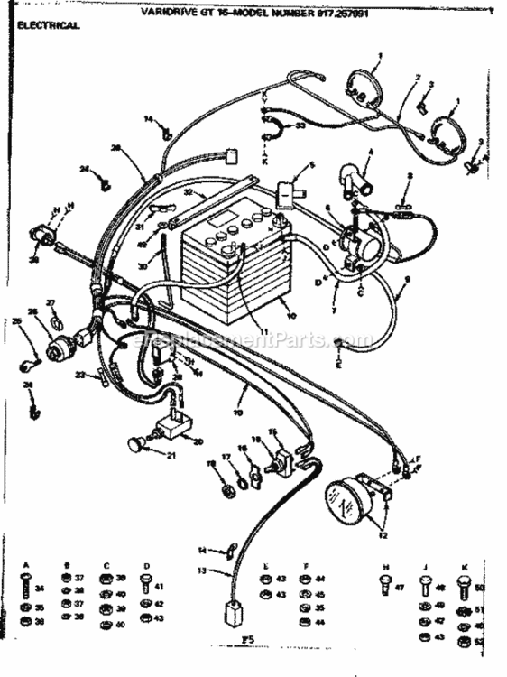 Page F Diagram and Parts List for 917257091  Craftsman Lawn Tractor