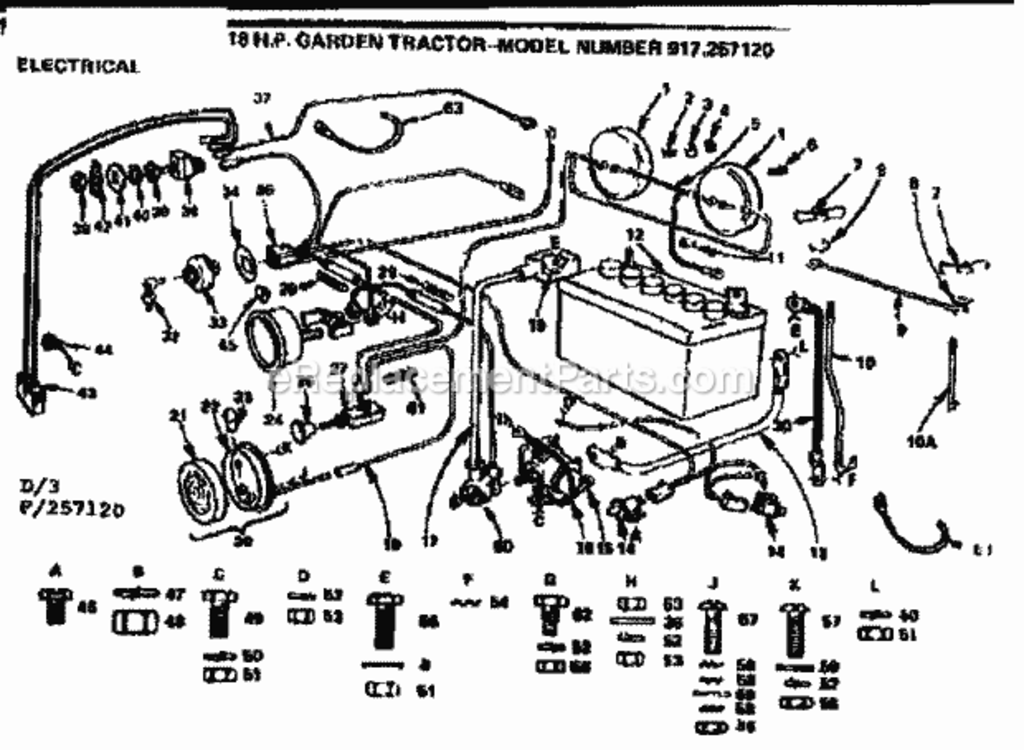 Page D Diagram and Parts List for 917257120  Craftsman Lawn Tractor