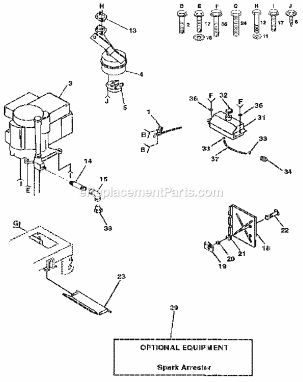 Page H Diagram and Parts List for 917257210  Craftsman Lawn Tractor