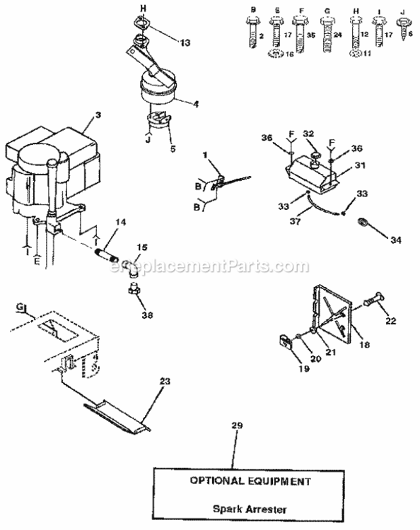 Page H Diagram and Parts List for 917257211  Craftsman Lawn Tractor