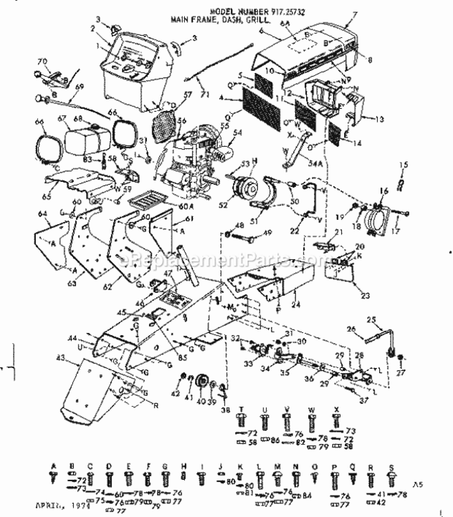 Page A Diagram and Parts List for 91725732  Craftsman Lawn Tractor