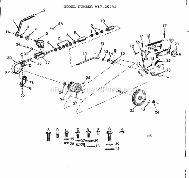 Page D Diagram and Parts List for 91725732  Craftsman Lawn Tractor