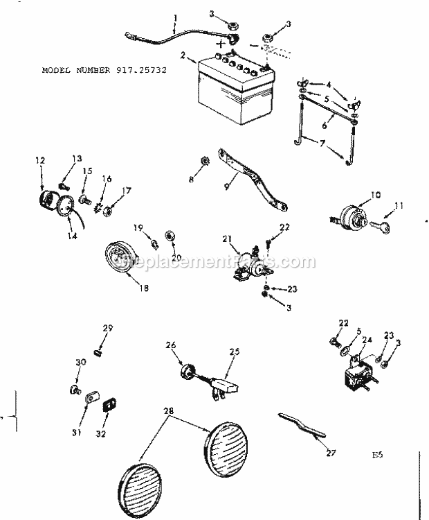 Page E Diagram and Parts List for 91725732  Craftsman Lawn Tractor