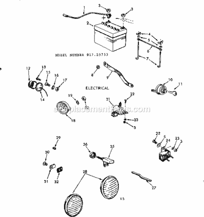 Page E Diagram and Parts List for 91725733  Craftsman Lawn Tractor