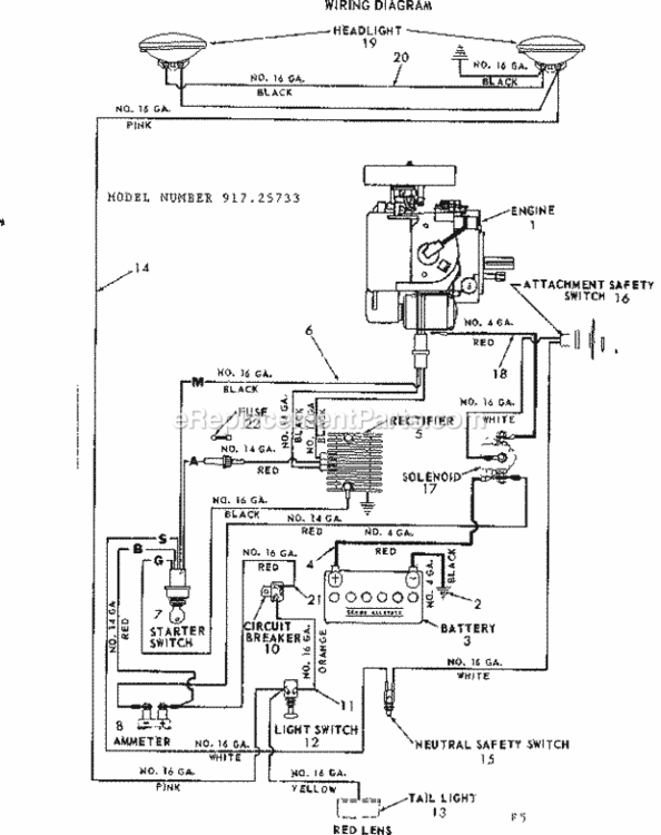 Page F Diagram and Parts List for 91725733  Craftsman Lawn Tractor