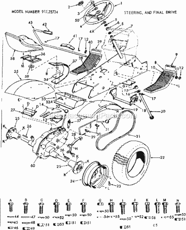 Page C Diagram and Parts List for 91725734  Craftsman Lawn Tractor