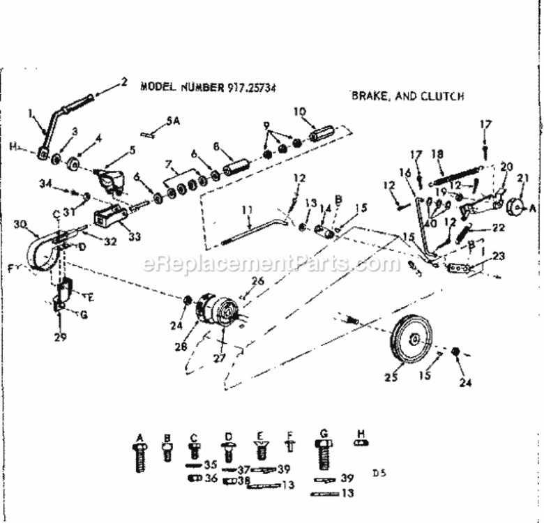 Page D Diagram and Parts List for 91725734  Craftsman Lawn Tractor