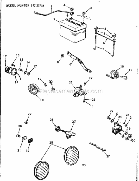 Page E Diagram and Parts List for 91725734  Craftsman Lawn Tractor