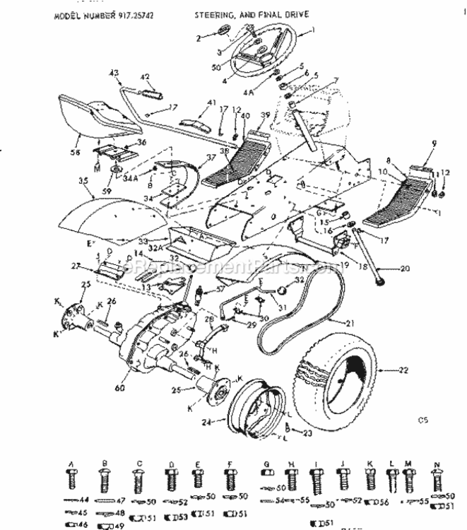Page C Diagram and Parts List for 91725742  Craftsman Lawn Tractor