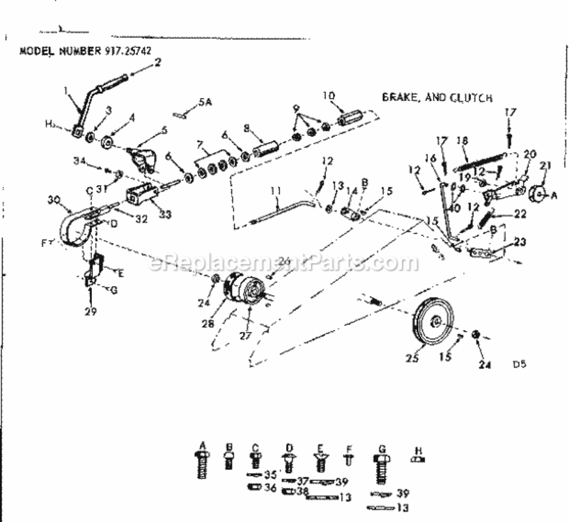 Page D Diagram and Parts List for 91725742  Craftsman Lawn Tractor