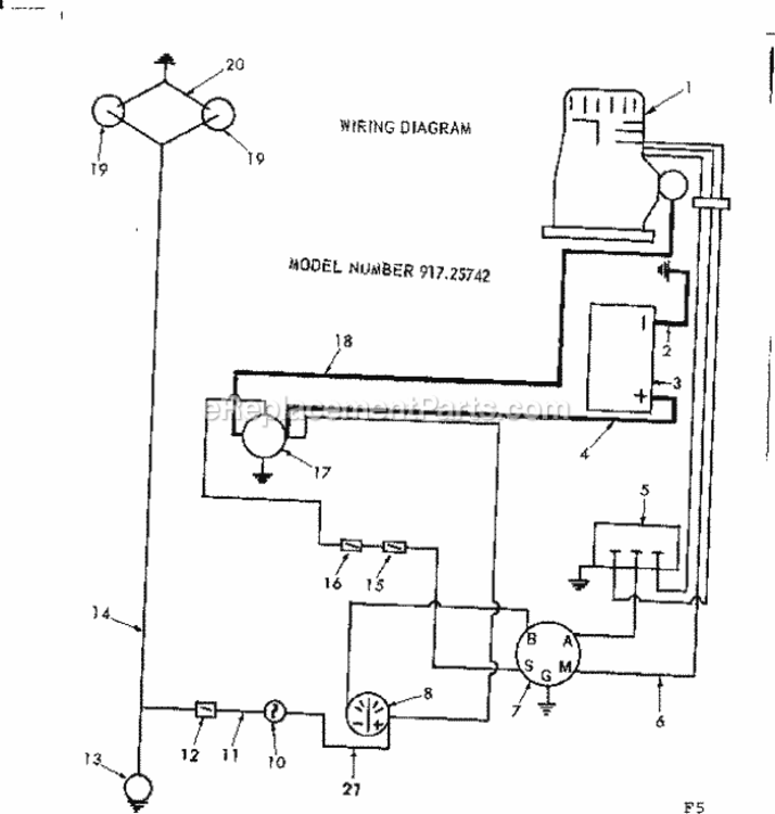Page F Diagram and Parts List for 91725742  Craftsman Lawn Tractor