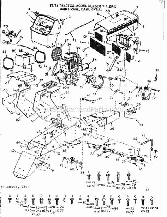 Page A Diagram and Parts List for 91725743  Craftsman Lawn Tractor