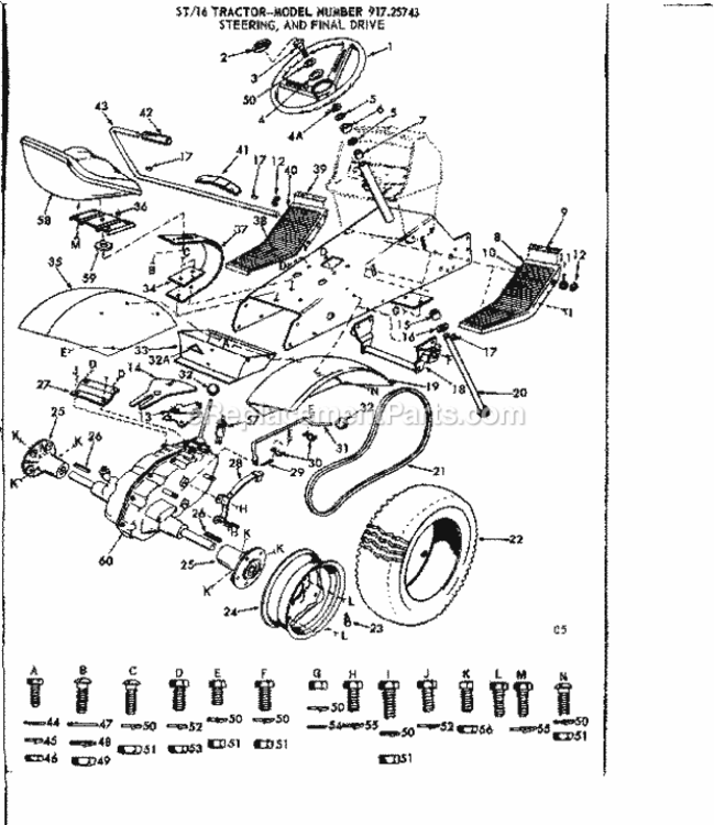 Page C Diagram and Parts List for 91725743  Craftsman Lawn Tractor