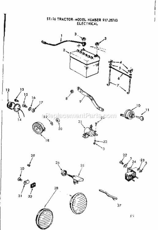 Page E Diagram and Parts List for 91725743  Craftsman Lawn Tractor