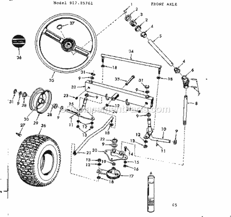 Page C Diagram and Parts List for 91725761  Craftsman Lawn Tractor