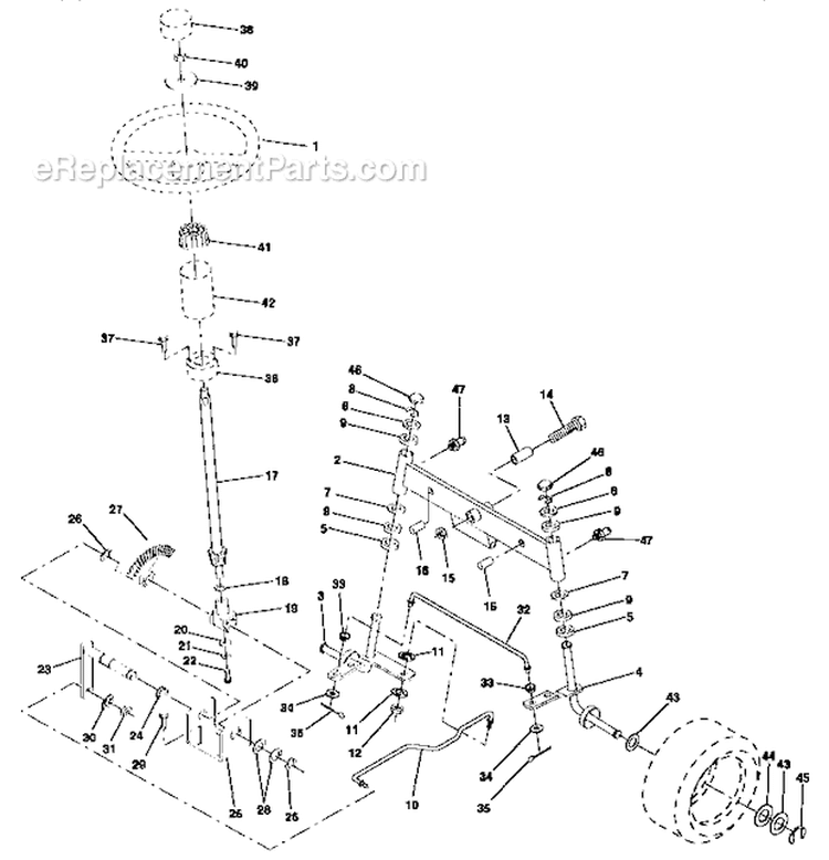 Steering Assembly Diagram and Parts List for 917257621  Craftsman Lawn Tractor