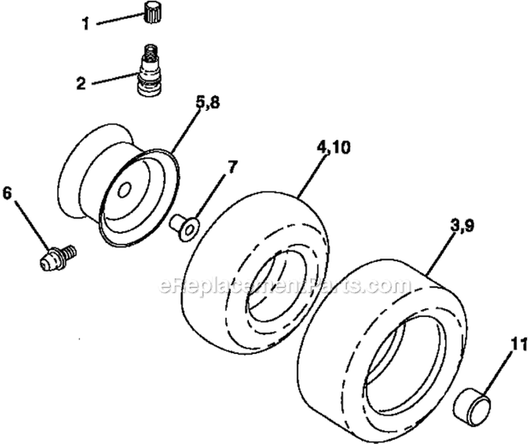Wheels And Tires Diagram and Parts List for 917257621  Craftsman Lawn Tractor