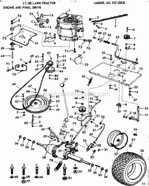Page B Diagram and Parts List for 91725820  Craftsman Lawn Tractor