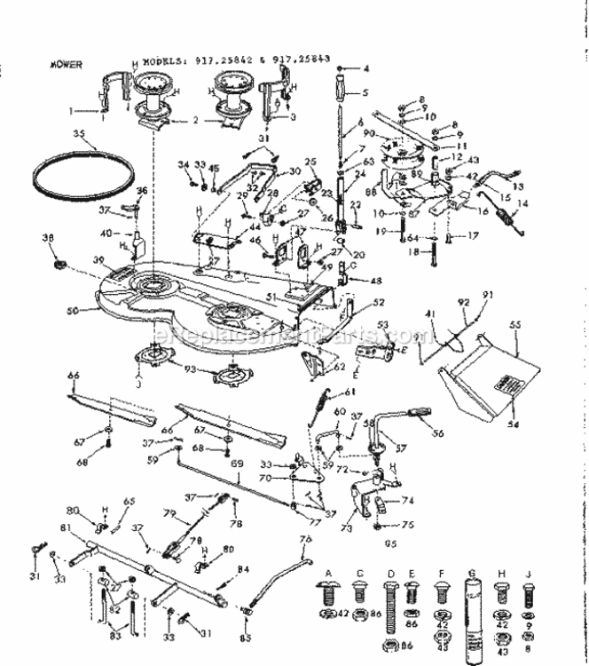 Page G Diagram and Parts List for 91725842  Craftsman Lawn Tractor