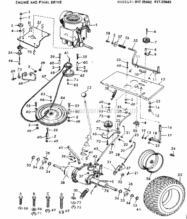 Page B Diagram and Parts List for 91725843  Craftsman Lawn Tractor