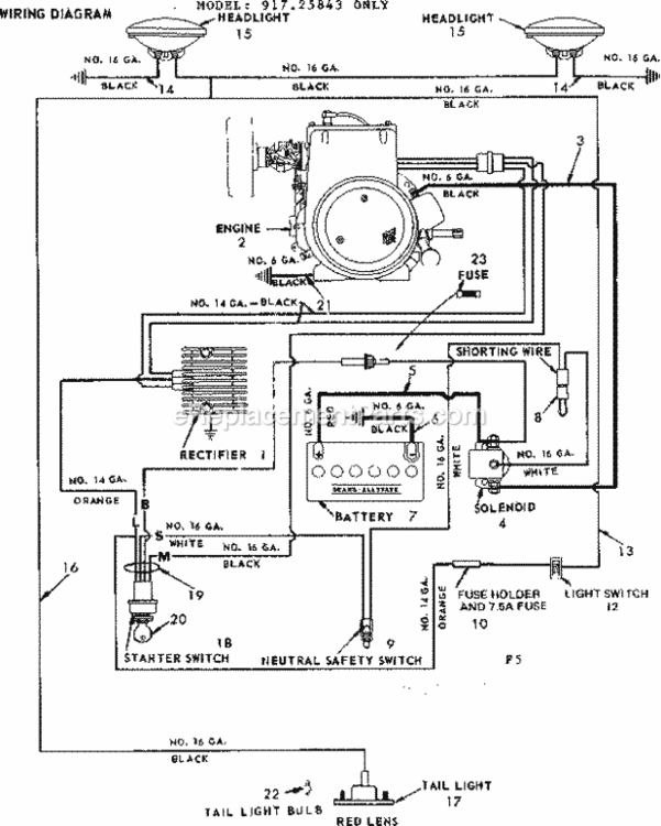 Page F Diagram and Parts List for 91725843  Craftsman Lawn Tractor