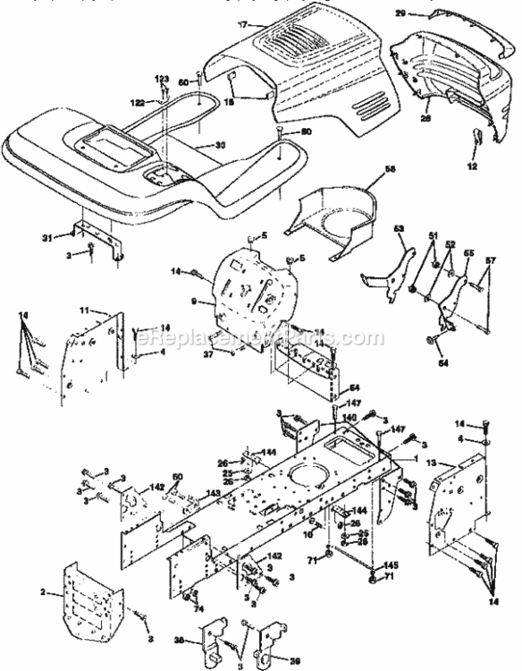 Page B Diagram and Parts List for 917258544  Craftsman Lawn Tractor