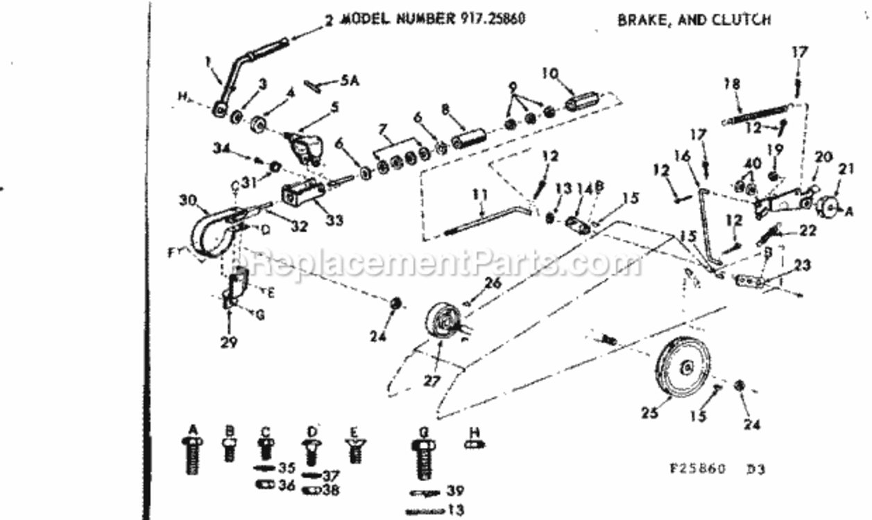 Page D Diagram and Parts List for 91725860  Craftsman Lawn Tractor