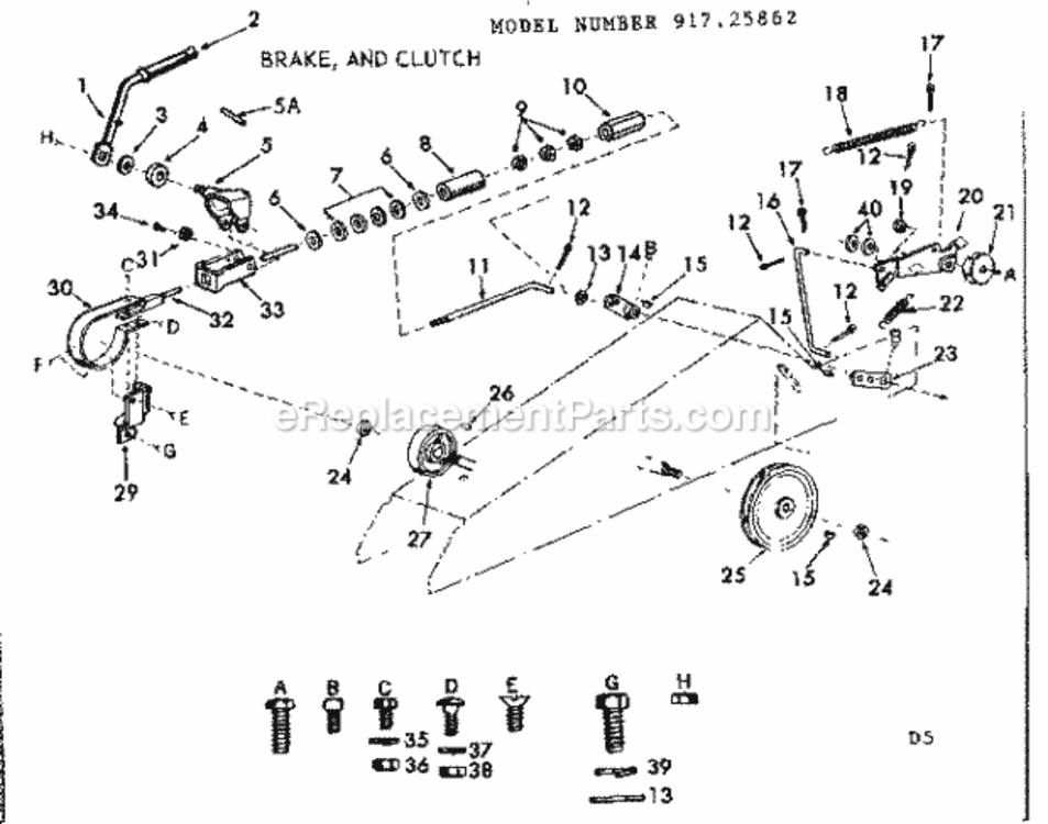 Page D Diagram and Parts List for 91725862  Craftsman Lawn Tractor