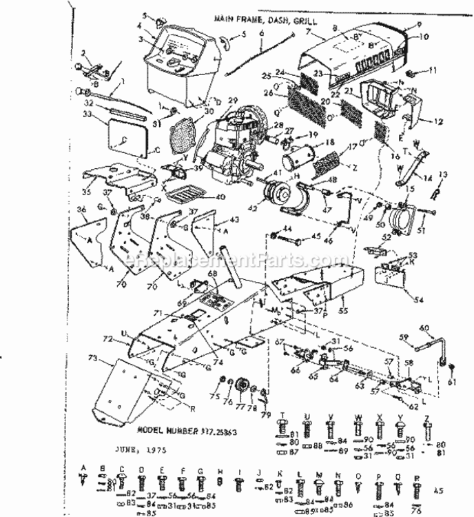 Page A Diagram and Parts List for 91725863  Craftsman Lawn Tractor